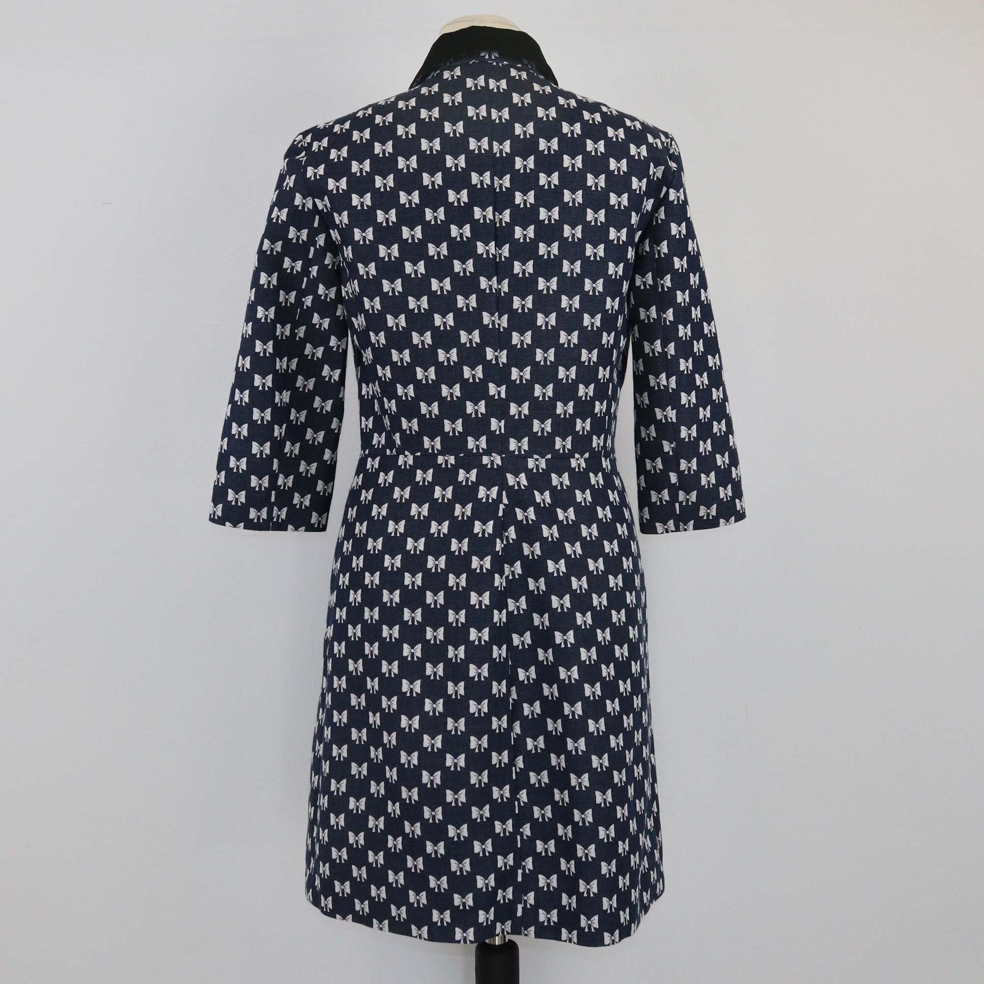 Maje Navy Blue Velvet Collar Bow Printed Shirt Dress Womens Maje 