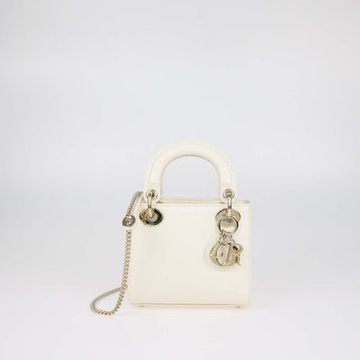 Christian Dior Cream Lizard Mini Lady Dior Tote