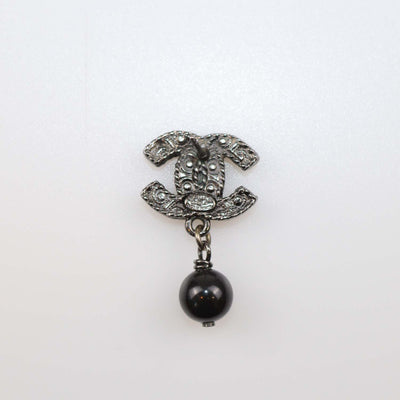 Chanel Black CC Beaded Faux Pearl Drop Push Back Earrings