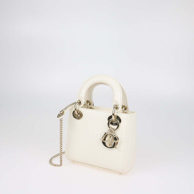 Christian Dior Cream Lizard Mini Lady Dior Tote