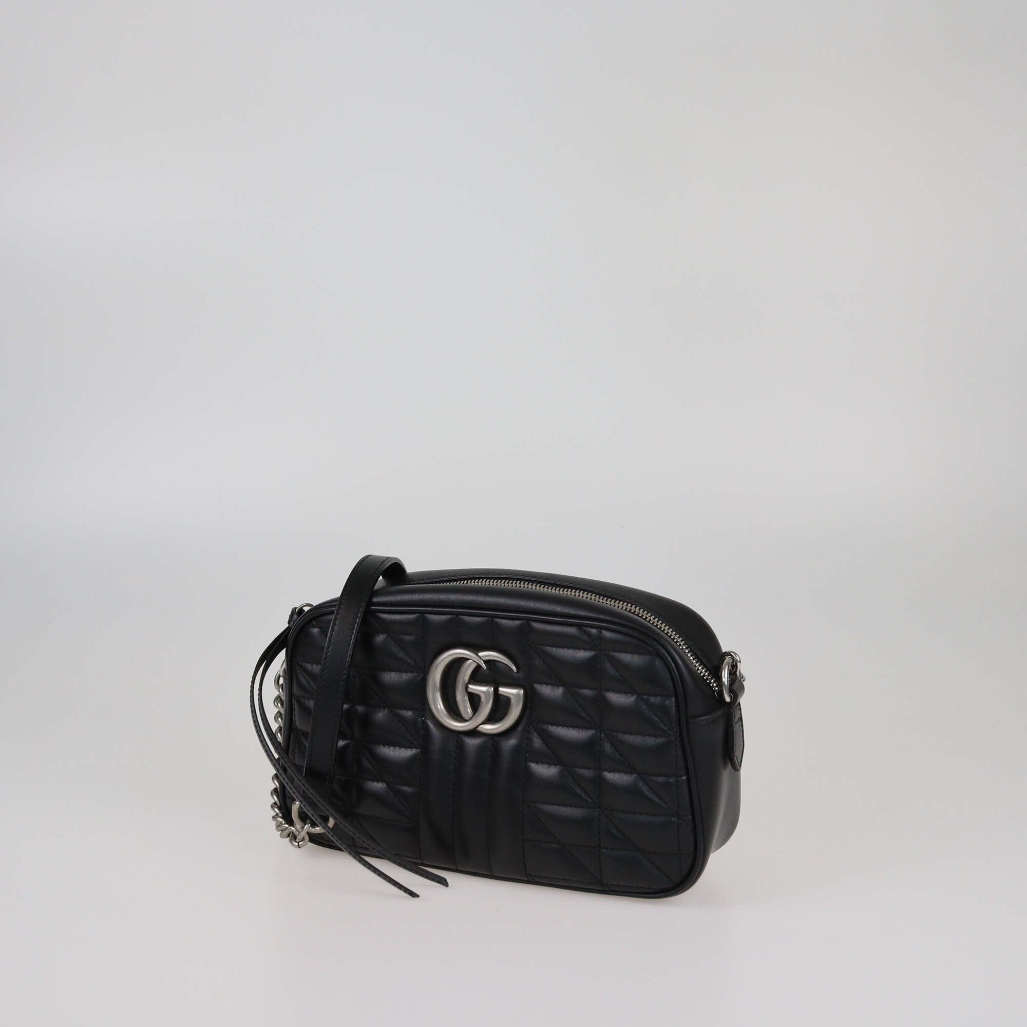 Gucci Black Mix Matelasse Small GG Marmont Camera Shoulder Bag Womens Gucci 
