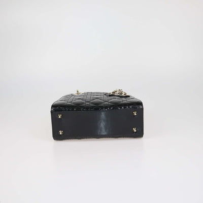 Christian Dior Black Cannage Patent Leather Small Lady Dior Tote