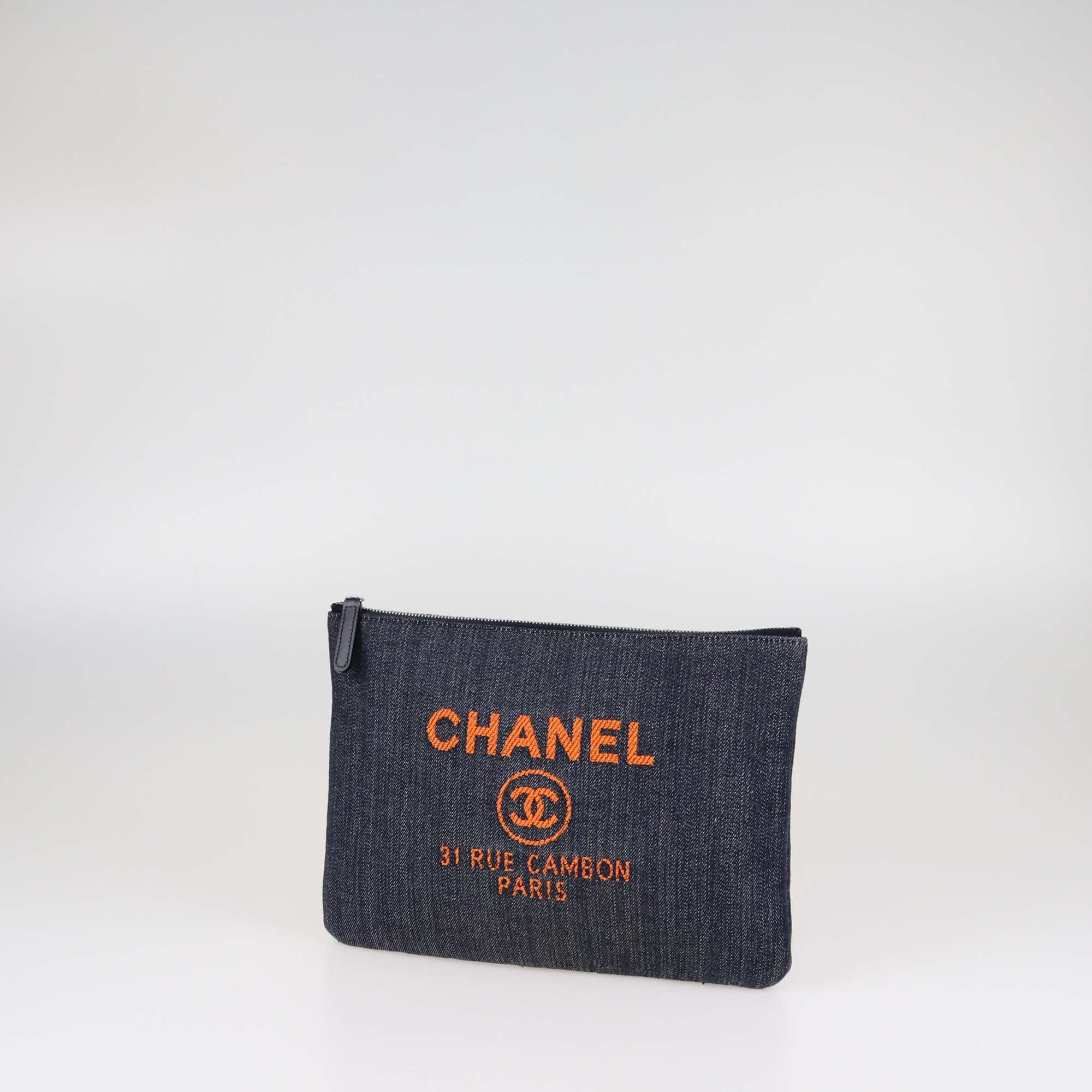 Chanel Blue Medium Denim Deauville O Case Clutch