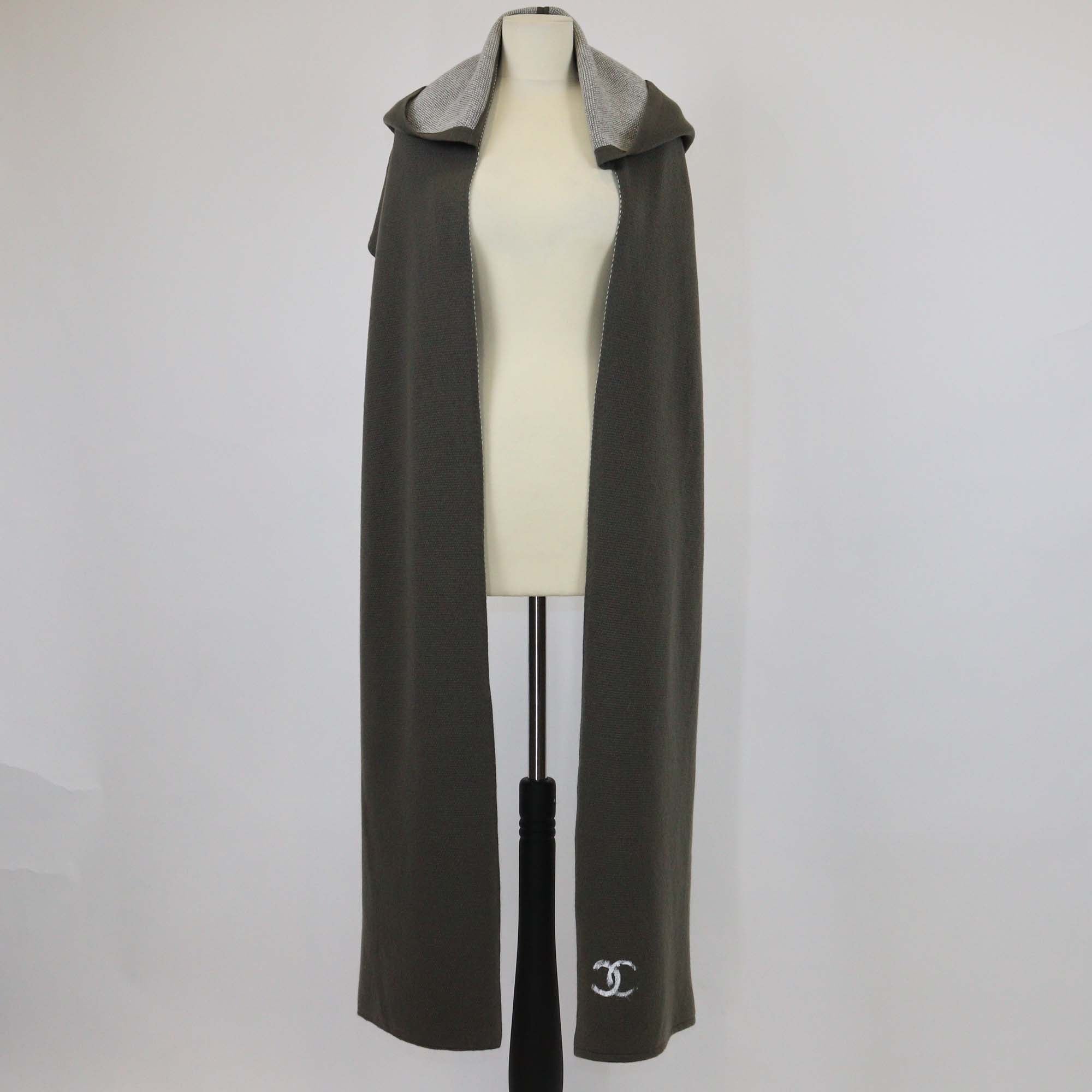 Chanel Grey Cashmere Hooded Scarf