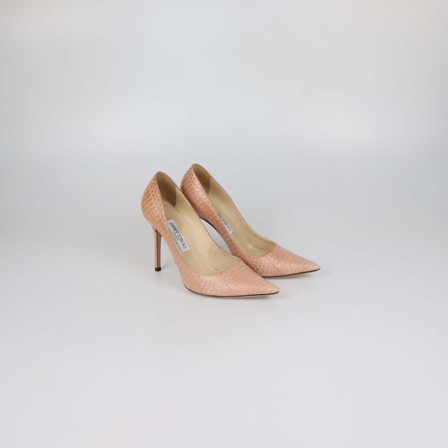 Jimmy Choo Peach Elaphe Agnes Pointed Toe Pumps