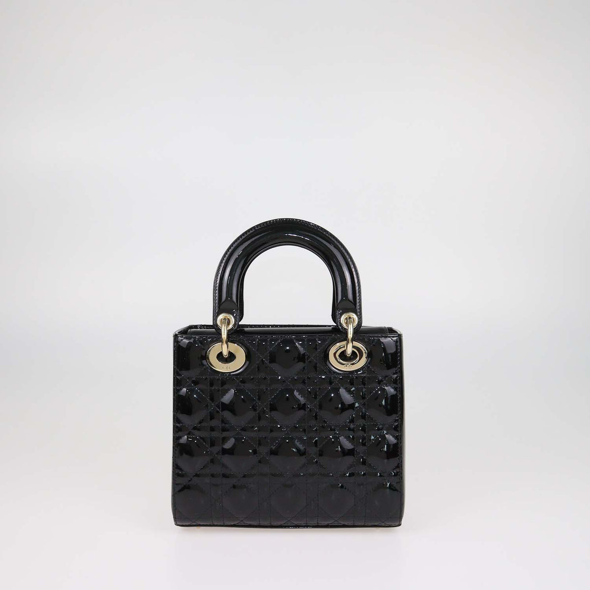 Christian Dior Black Cannage Patent Leather Small Lady Dior Tote