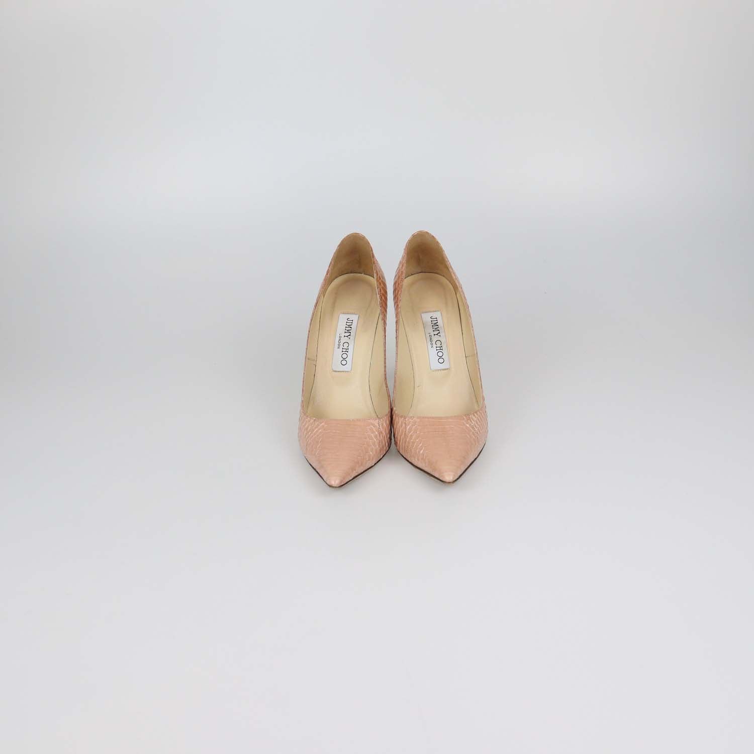 Jimmy Choo Peach Elaphe Agnes Pointed Toe Pumps