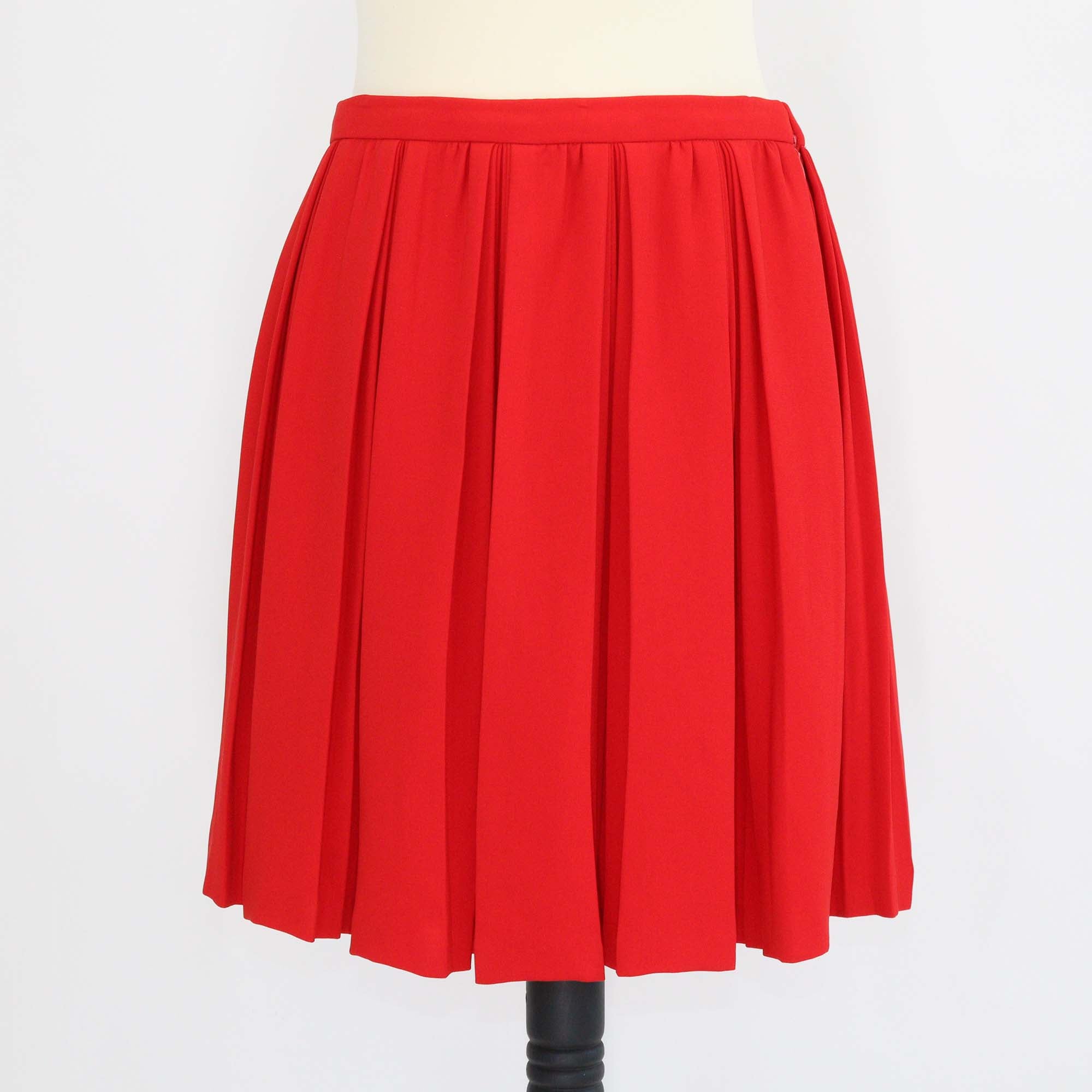 Miu Miu Red Crepe Pleated Mini Skirt