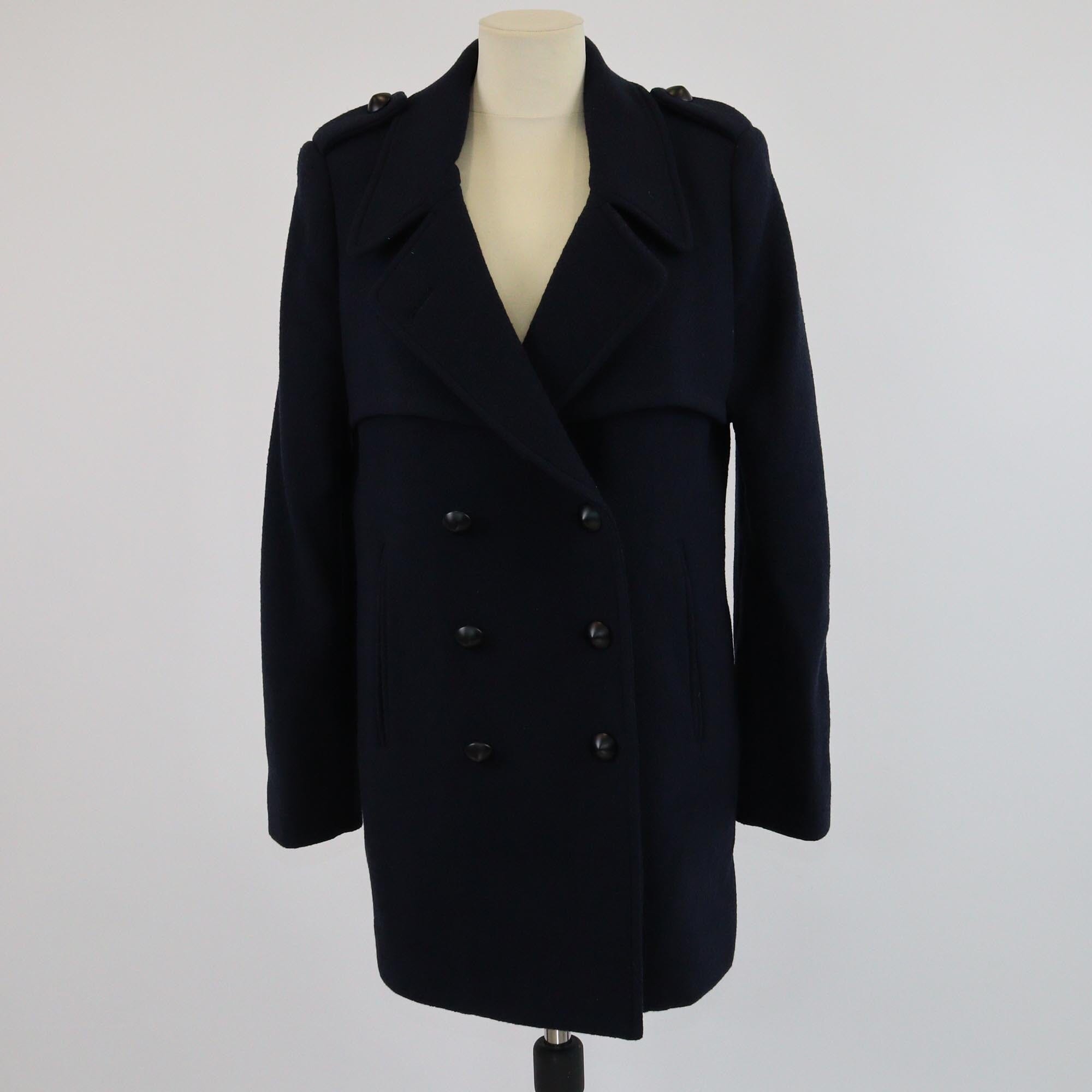 Chloe Navy Blue Crepe Double Breasted Long Sleeve Peacoat Womens Chloe 