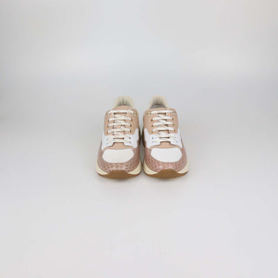 Salvatore Ferragamo Beige/White Leather and Mesh Cosma Low Top Sneakers