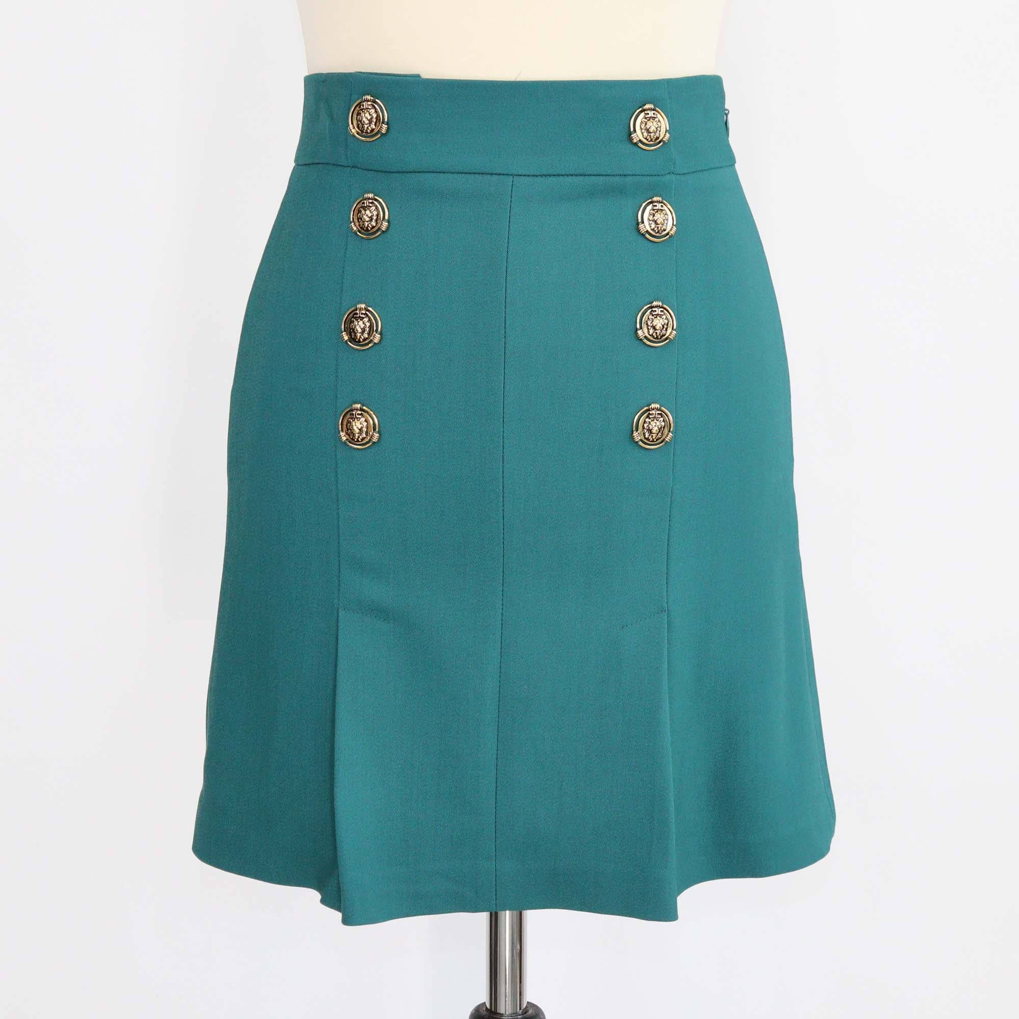 Elisabetta Franchi Green Logo Embellished Gonna Mini Skirt