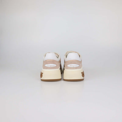 Salvatore Ferragamo Beige/White Leather and Mesh Cosma Low Top Sneakers