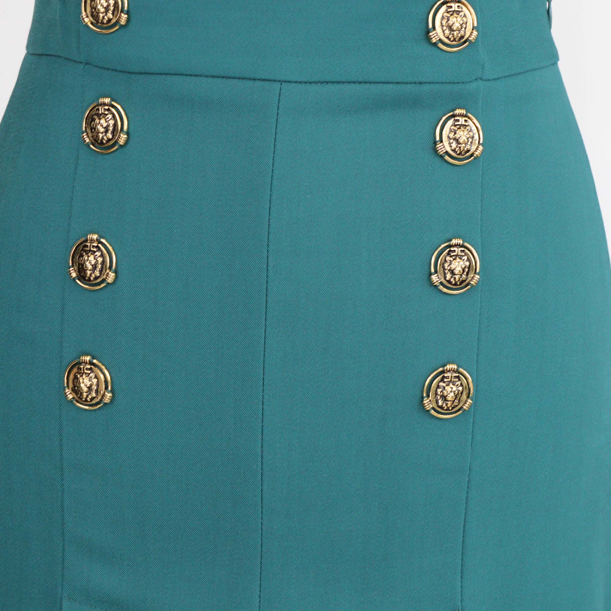 Elisabetta Franchi Green Logo Embellished Gonna Mini Skirt