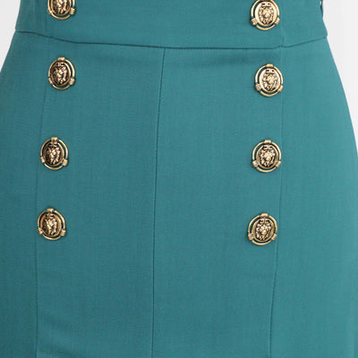 Elisabetta Franchi Green Logo Embellished Gonna Mini Skirt