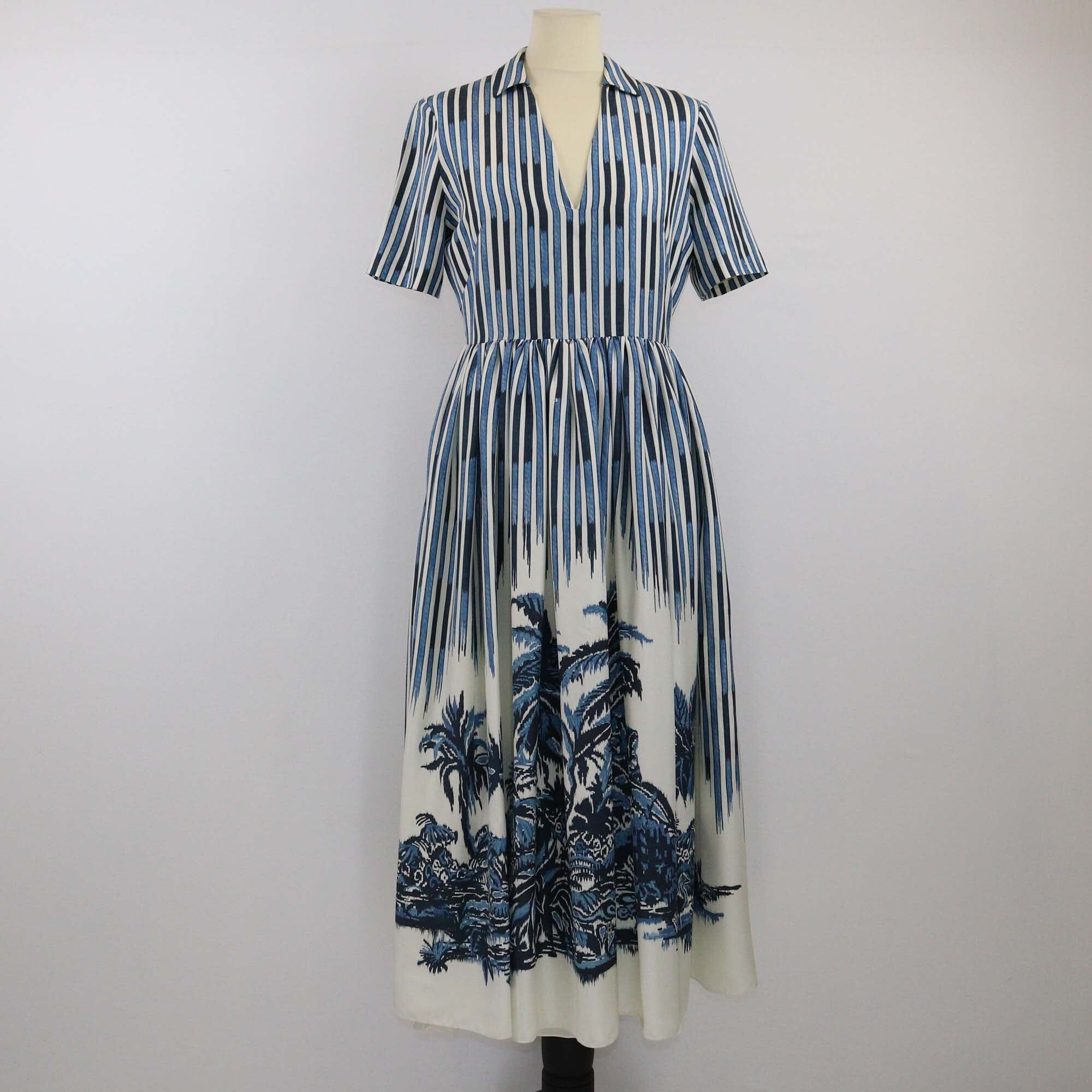 Christian Dior Blue/White Printed Midi Dress Womens Christian Dior 