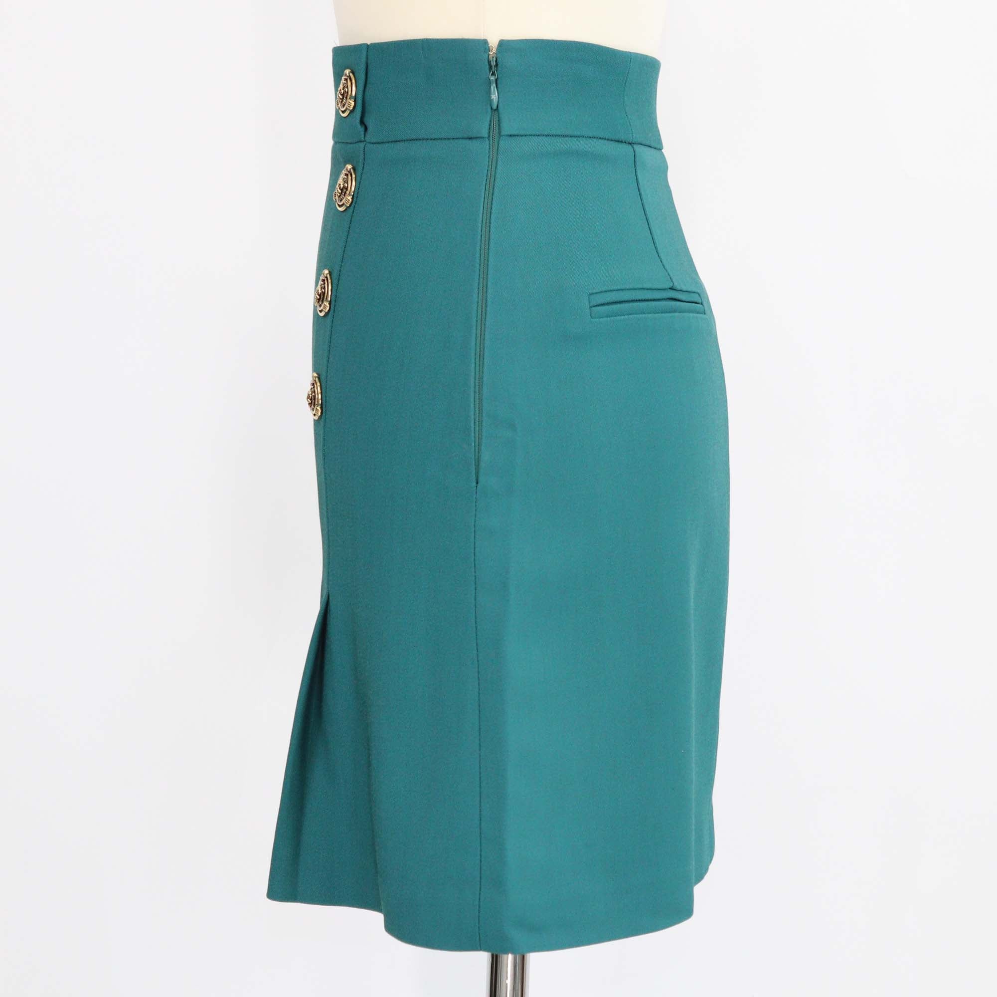 Elisabetta Franchi Green Logo Embellished Gonna Mini Skirt