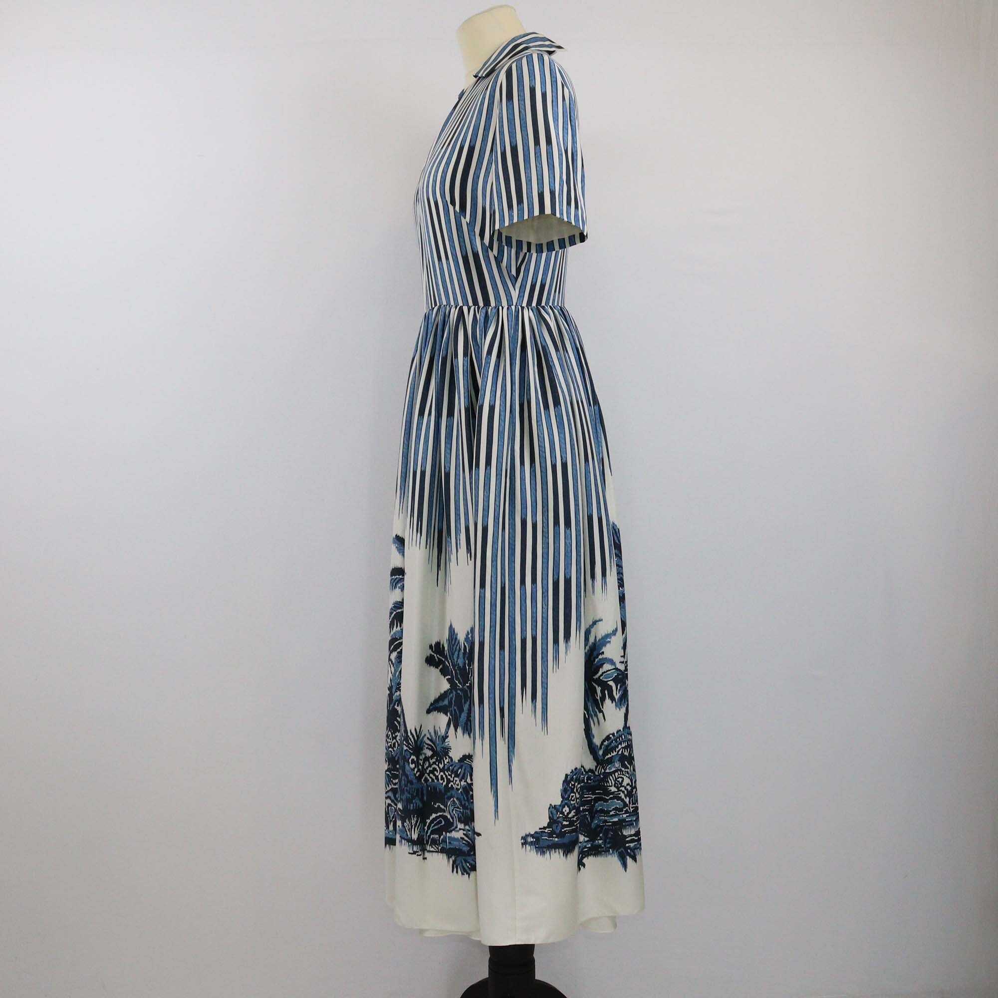 Christian Dior Blue/White Printed Midi Dress Womens Christian Dior 