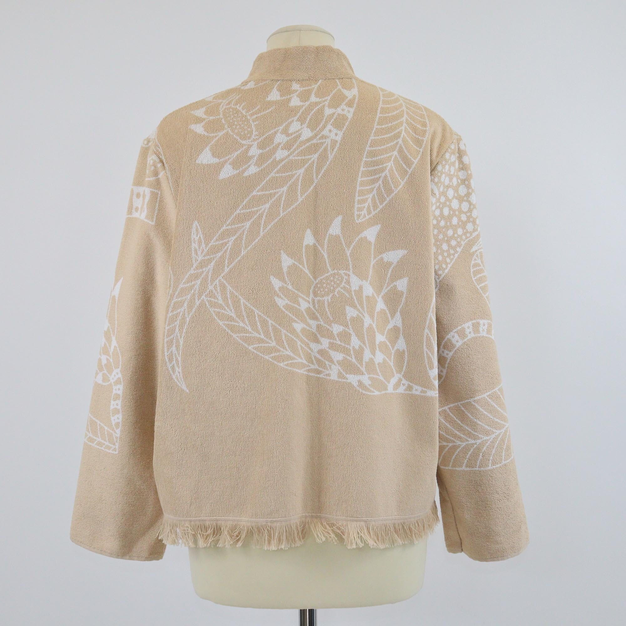 Lilyeve Brown Flower Print Towel Open Sweat Jacket Womens Lilyeve 