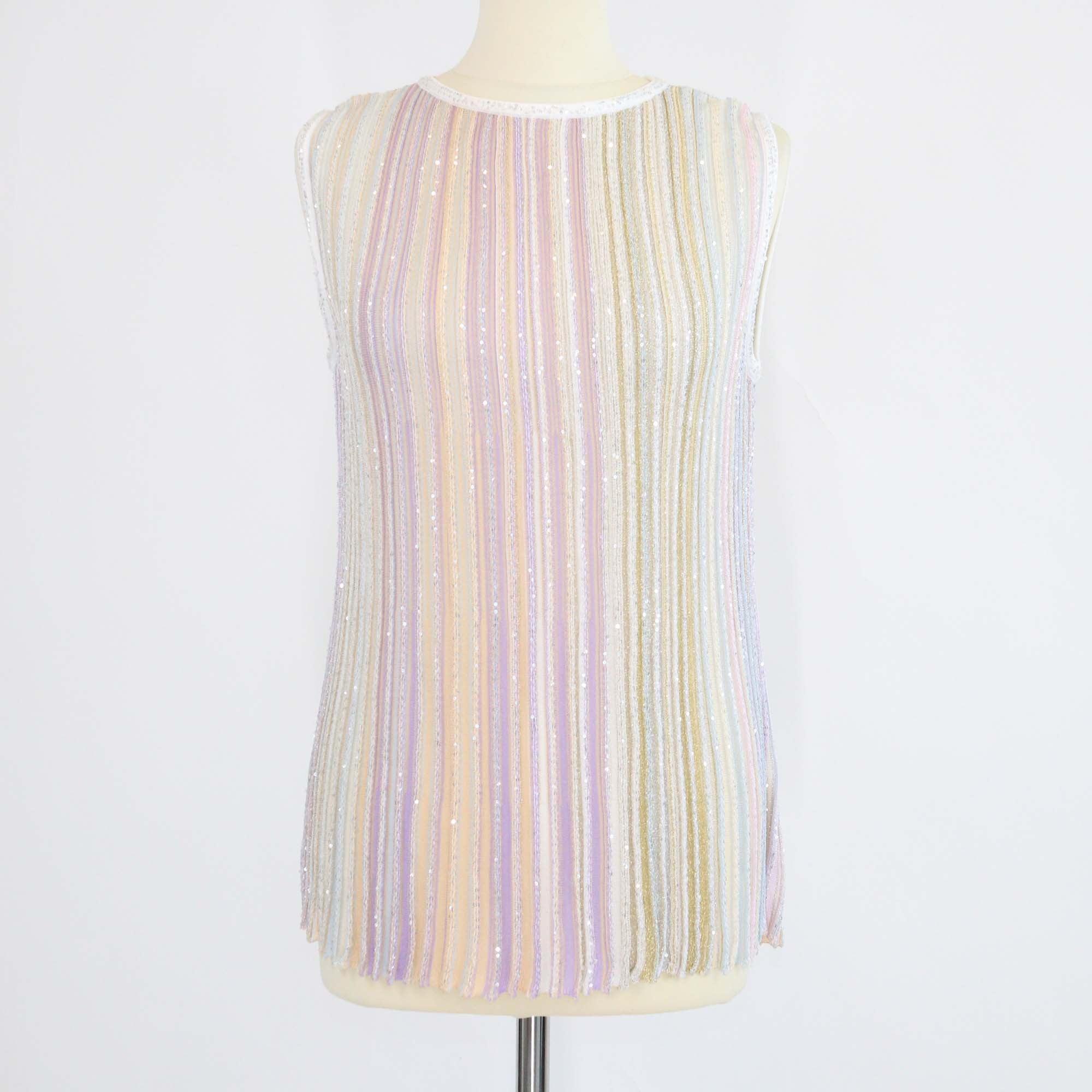 Missoni Multicolor Striped Sequins Embellished Knitted Tank Top