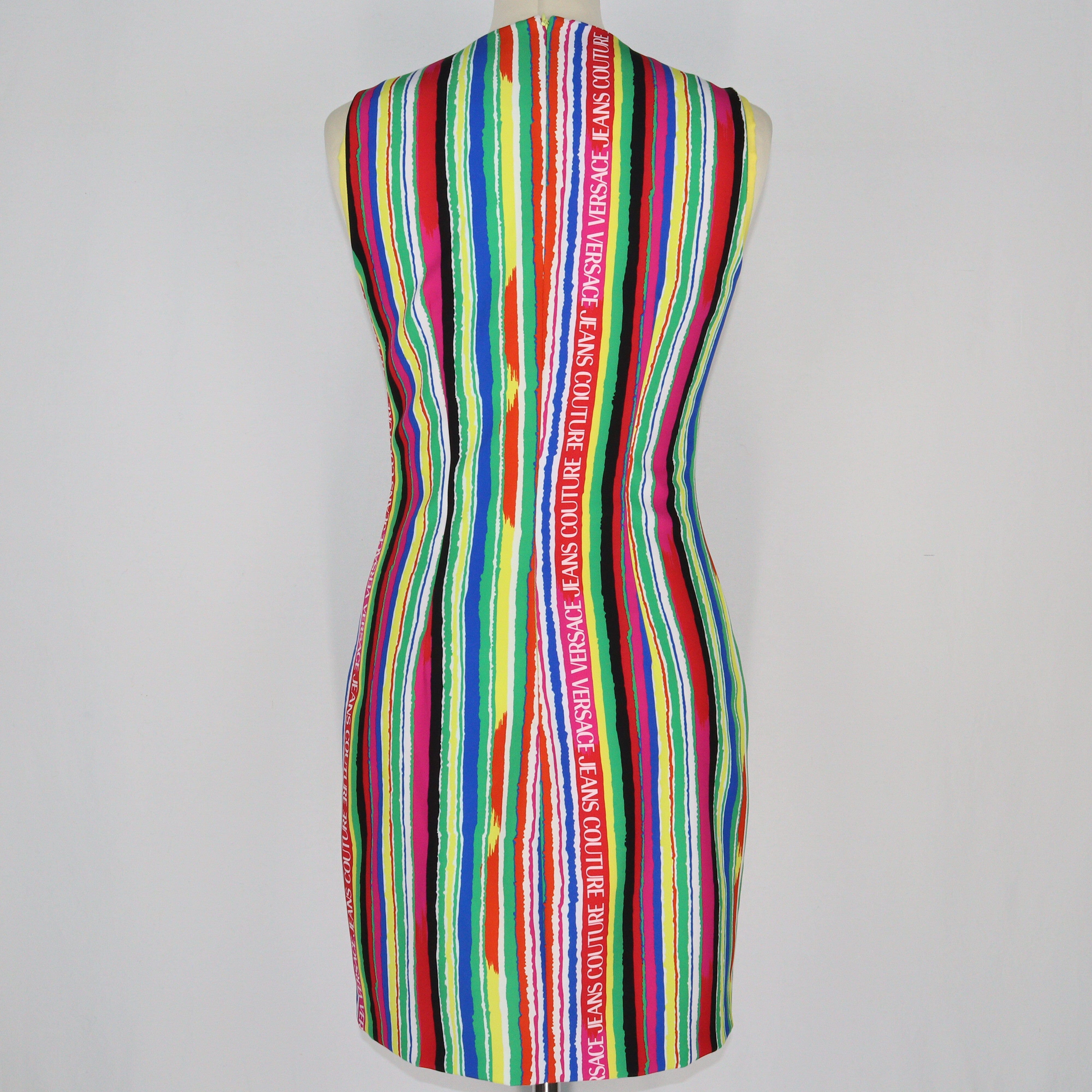 Multicolor Stripe-Print Sleeveless Dress Clothings Versace Jeand Couture 