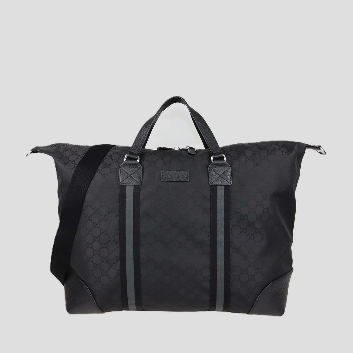 Gucci Black Canvas XL GG Nylon Web Duffle Bag