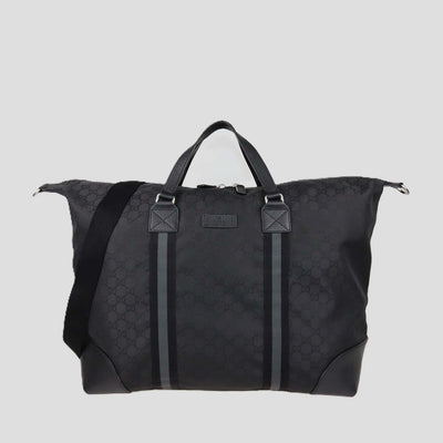 Gucci Black Canvas XL GG Nylon Web Duffle Bag
