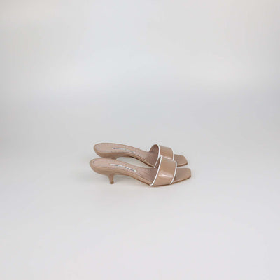 Manolo Blahnik Beige/White Patent Leather Helamu Sandals