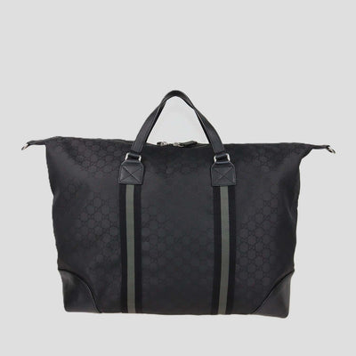 Gucci Black Canvas XL GG Nylon Web Duffle Bag