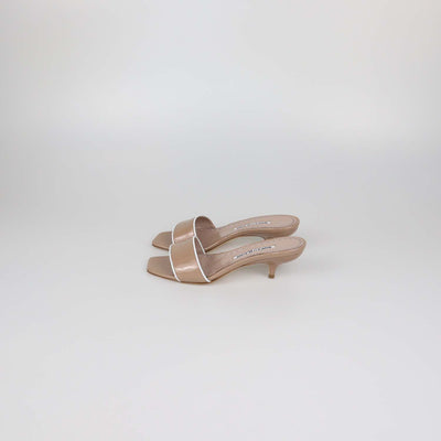 Manolo Blahnik Beige/White Patent Leather Helamu Sandals
