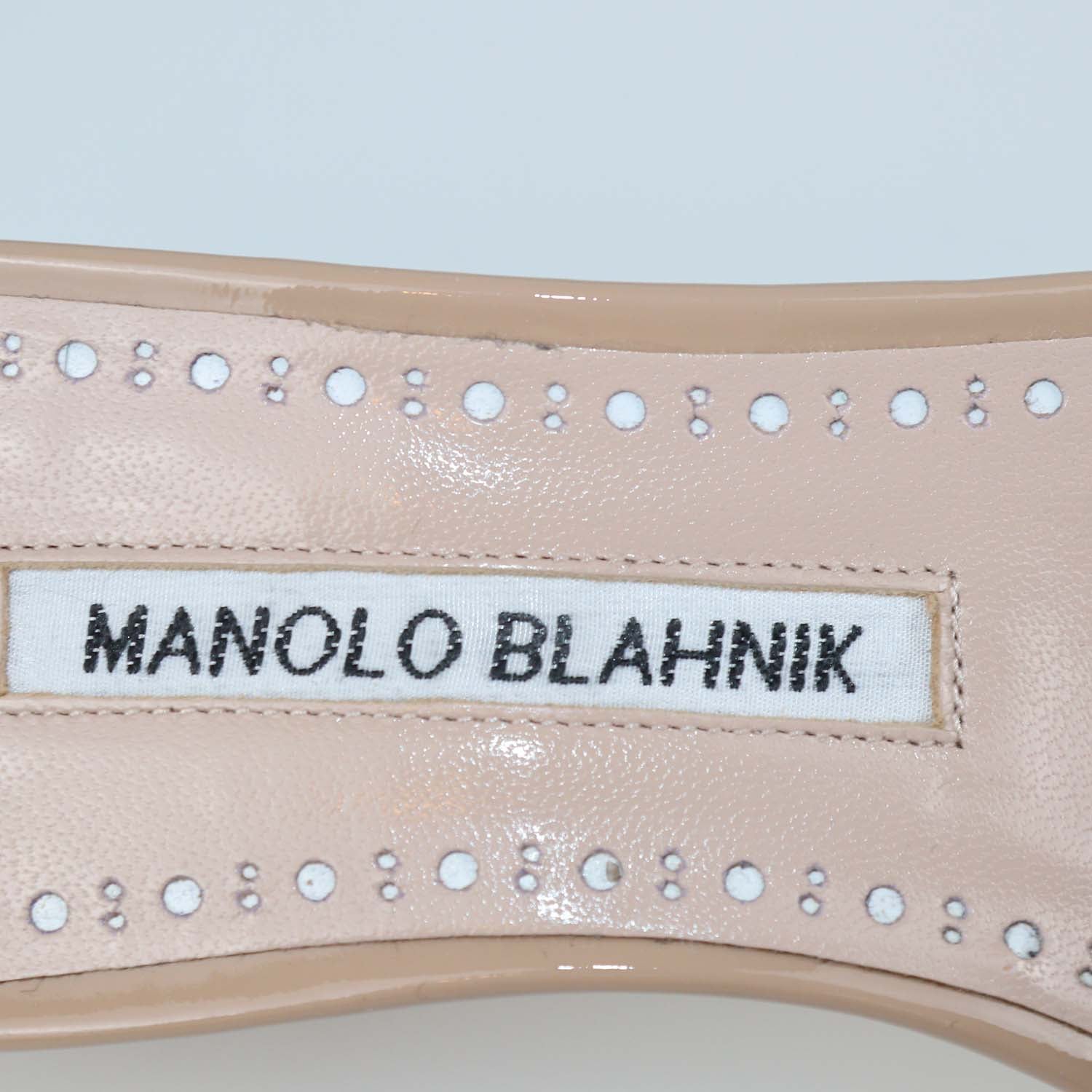 Manolo Blahnik Beige/White Patent Leather Helamu Sandals