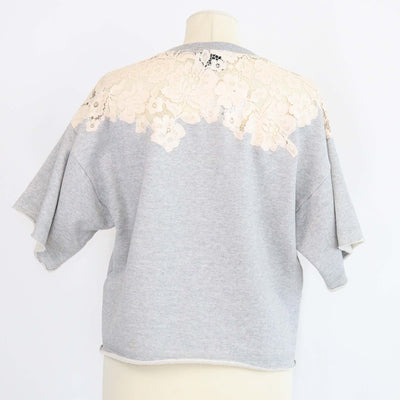 3.1 Phillip Lim Light Grey Cotton Floral Lace Trimmed Cropped Shirt