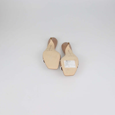 Manolo Blahnik Beige/White Patent Leather Helamu Sandals
