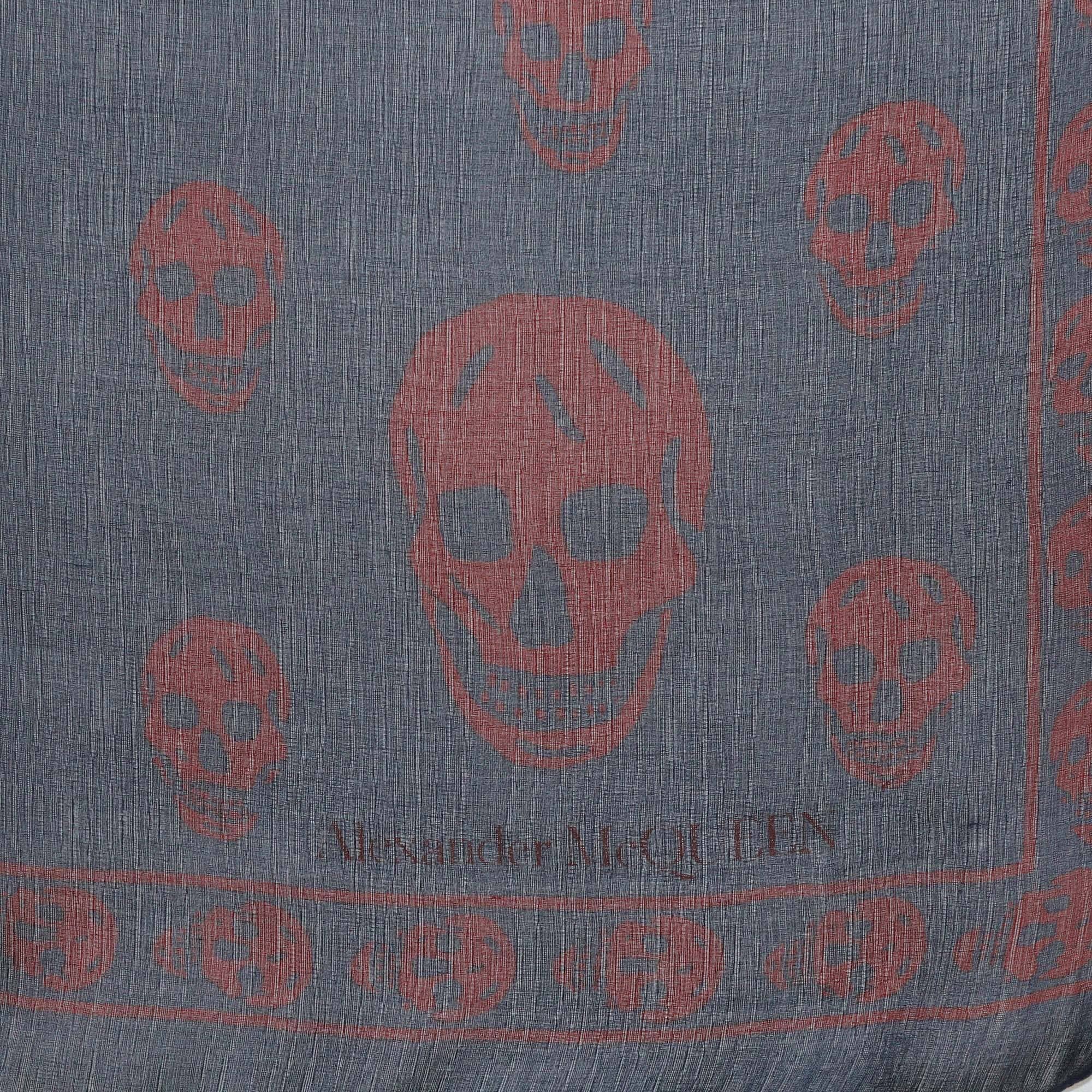 Alexander McQueen Navy Blue/Red Skull Printed Square Scarf Womens Alexander McQueen 