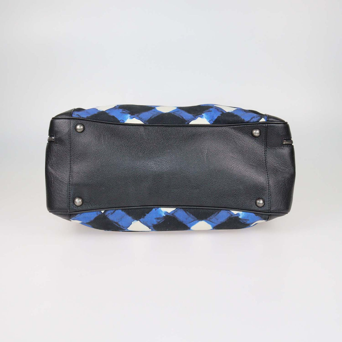 Chanel Blue, White Printed Canvas and Caviar Airlines Round Trip Bowling Bag