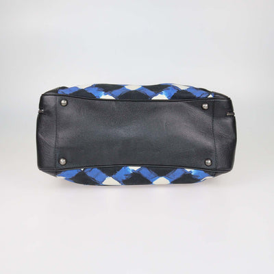 Chanel Blue, White Printed Canvas and Caviar Airlines Round Trip Bowling Bag