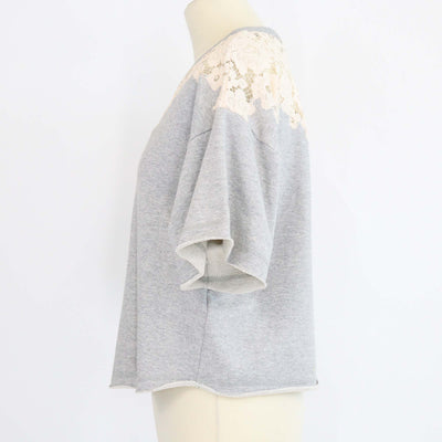 3.1 Phillip Lim Light Grey Cotton Floral Lace Trimmed Cropped Shirt
