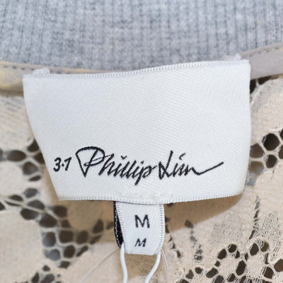 3.1 Phillip Lim Light Grey Cotton Floral Lace Trimmed Cropped Shirt