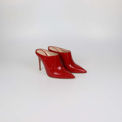Gianvito Rossi Red Patent Leather Nova Pointed Toe Mules