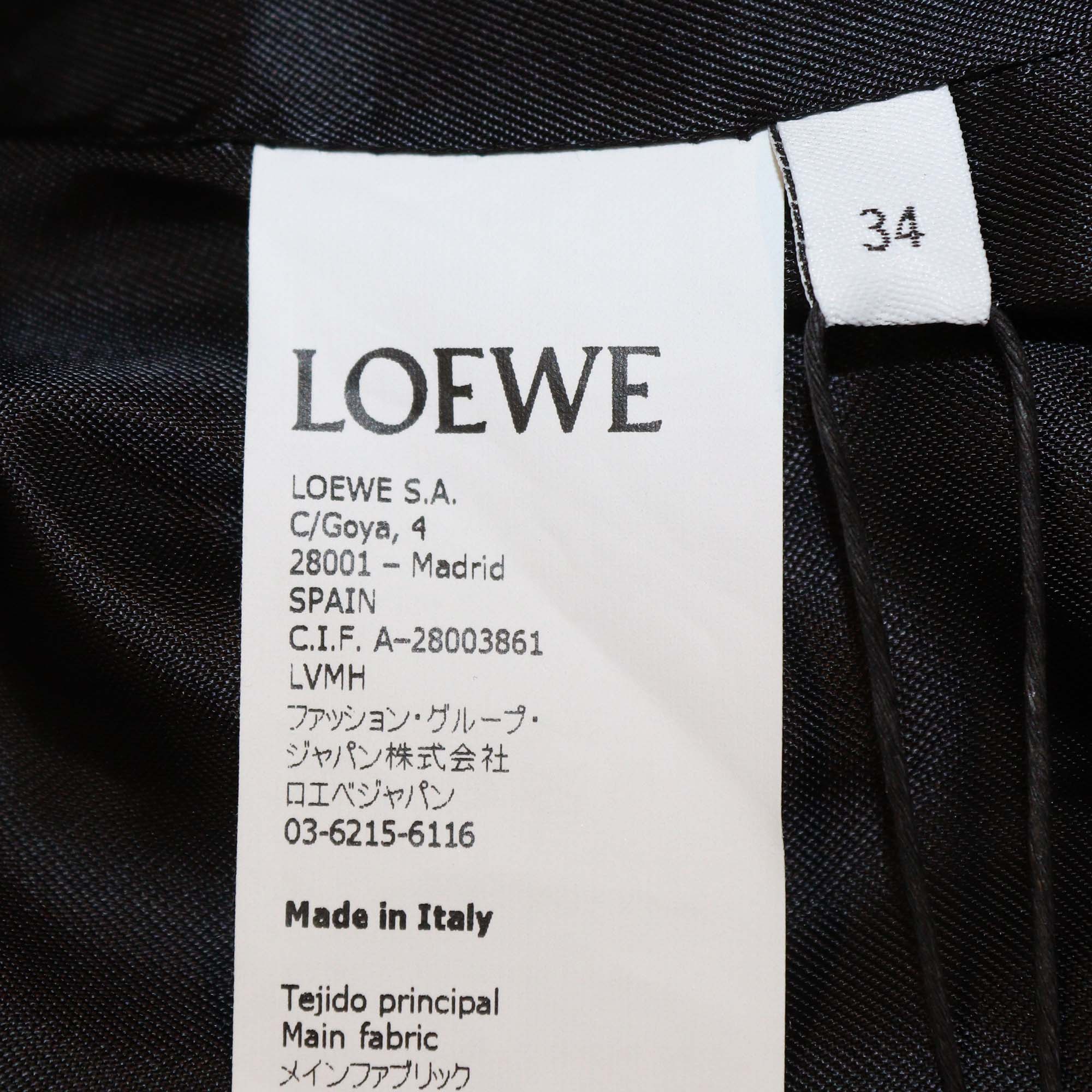 Loewe Black Wool Leather Trim Long Coat