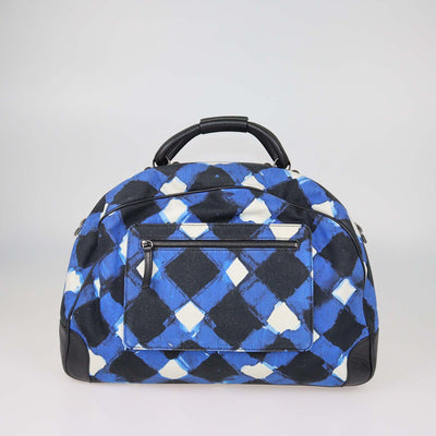 Chanel Blue, White Printed Canvas and Caviar Airlines Round Trip Bowling Bag
