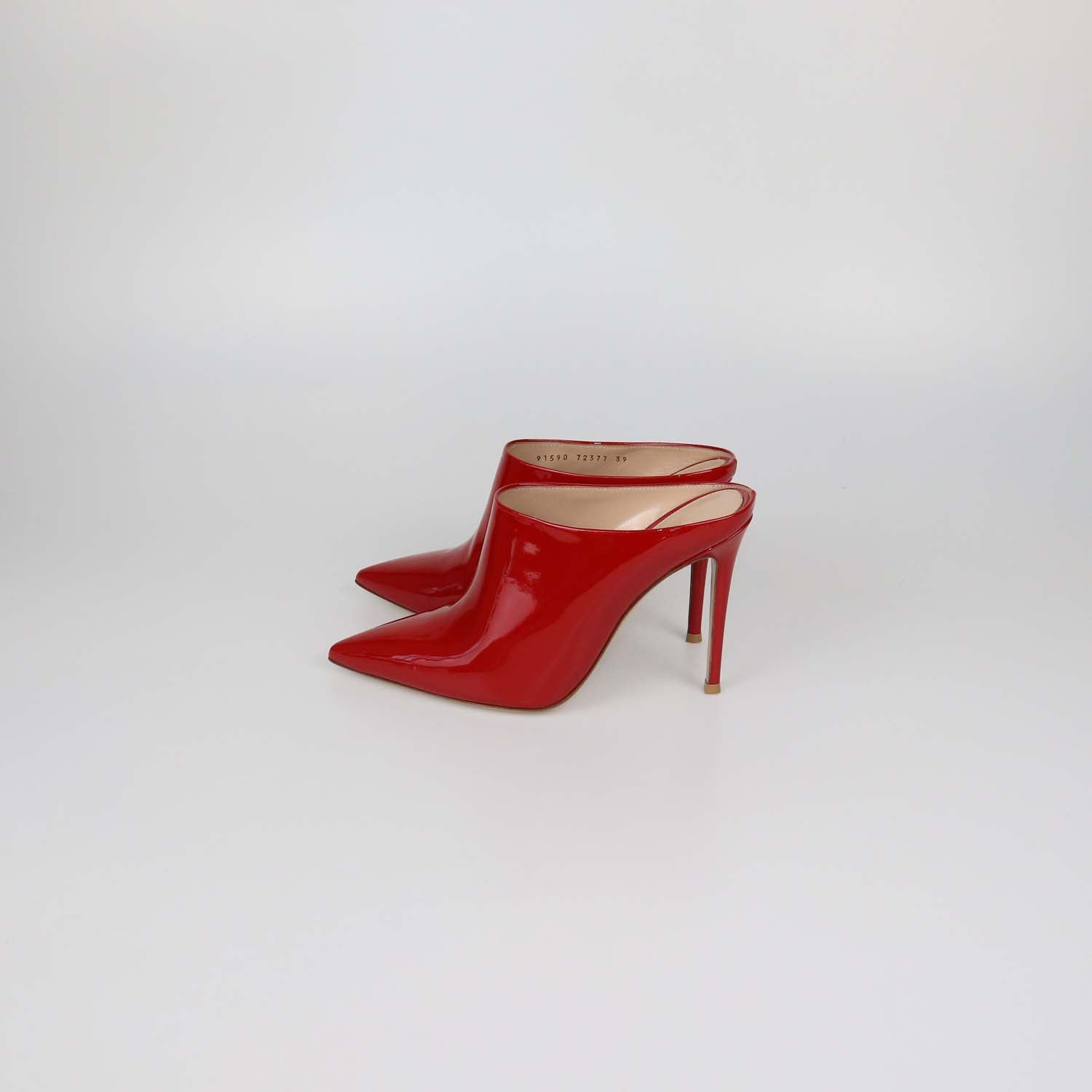 Gianvito Rossi Red Patent Leather Nova Pointed Toe Mules