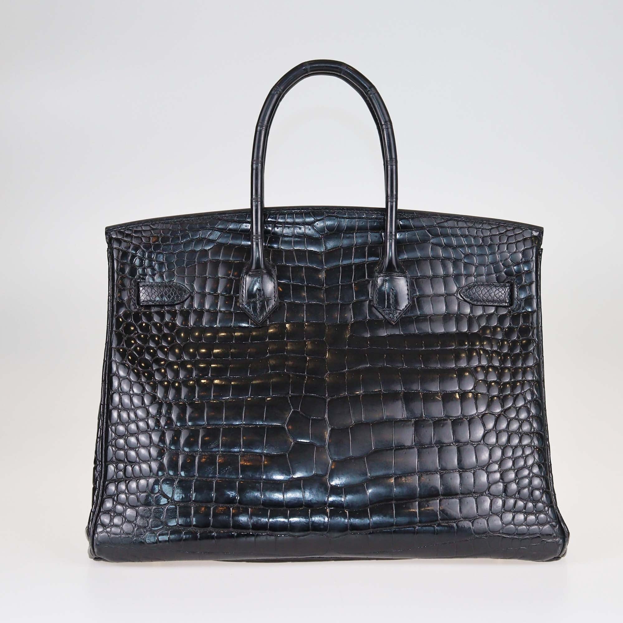 Hermes Black Shine Crocodile Gold Hardware Birkin 35 Bag Womens Hermes 