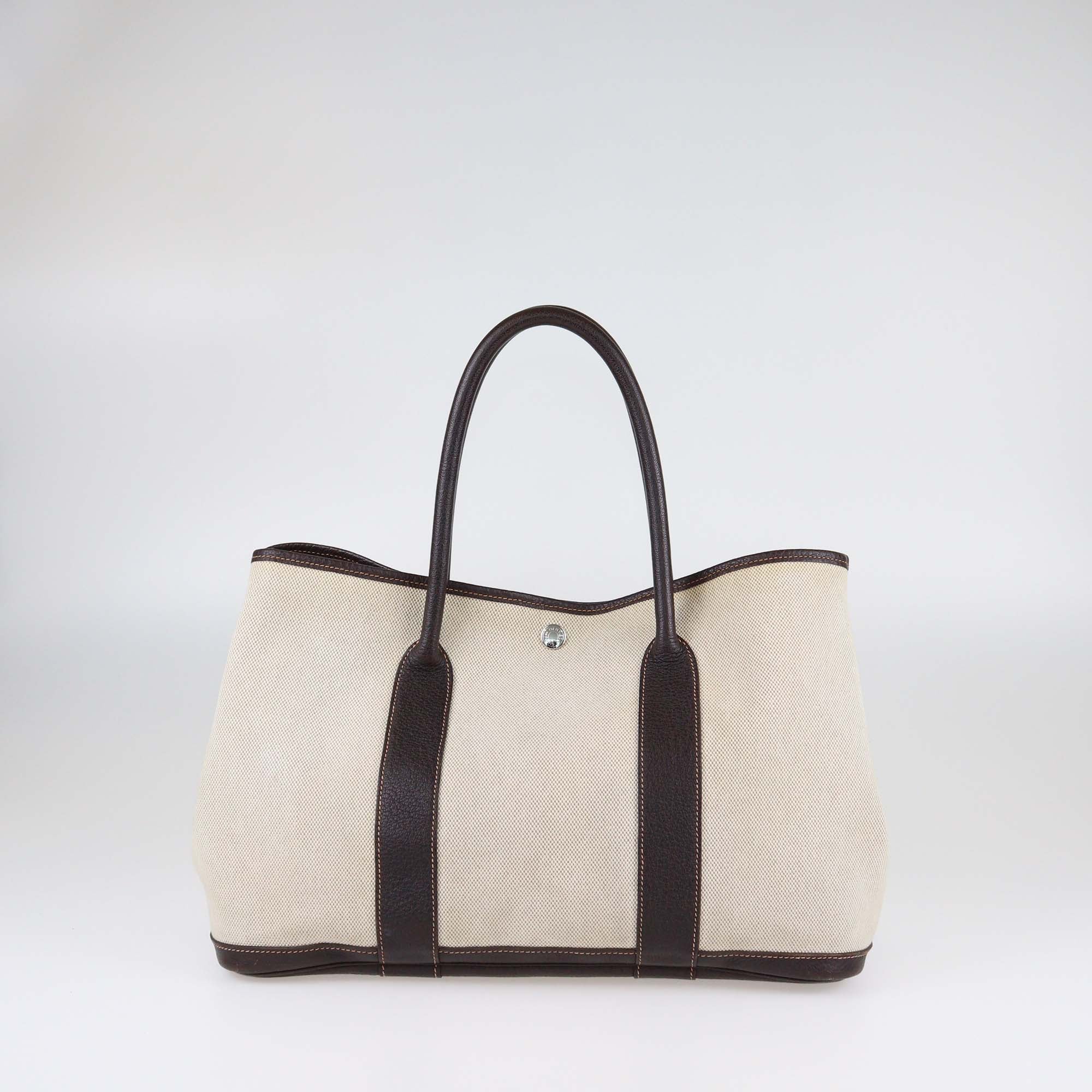 Hermes Beige Toile/Ebene Buffalo Leather Garden Party 36 Bag
