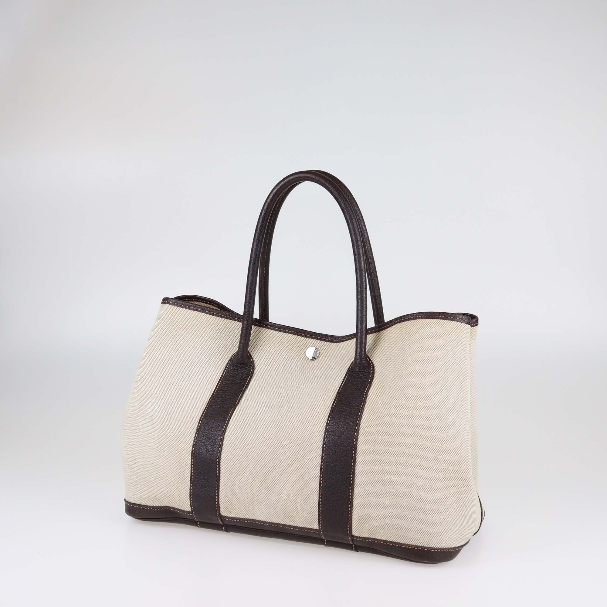 Hermes Beige Toile/Ebene Buffalo Leather Garden Party 36 Bag