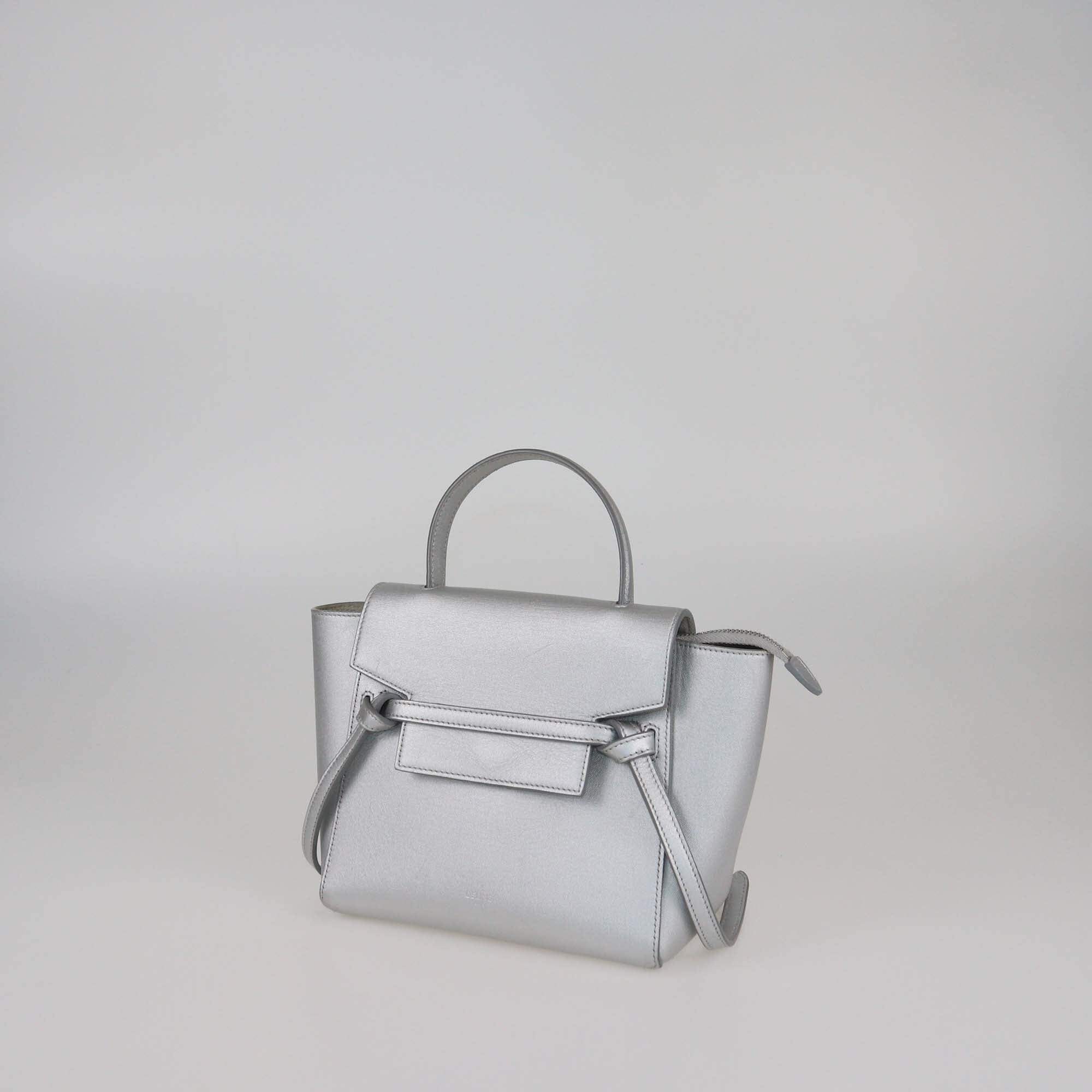 Celine Metallic Grey Nano Belt Top Handle Bag Womens Celine 