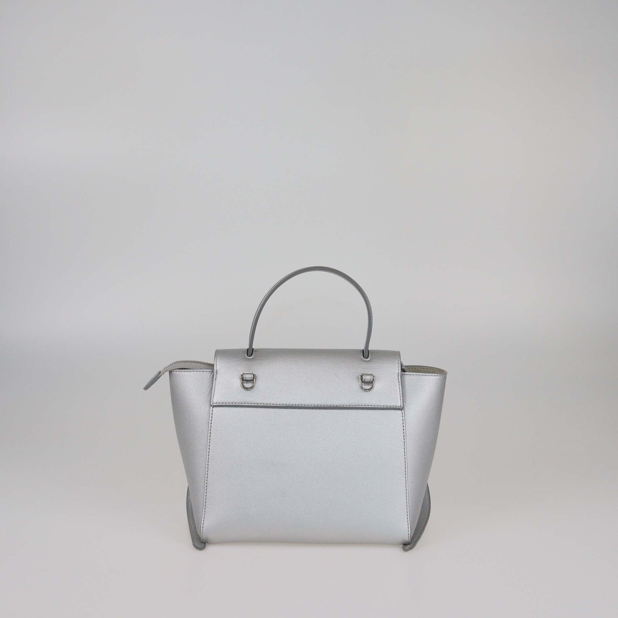Celine Metallic Grey Nano Belt Top Handle Bag Womens Celine 