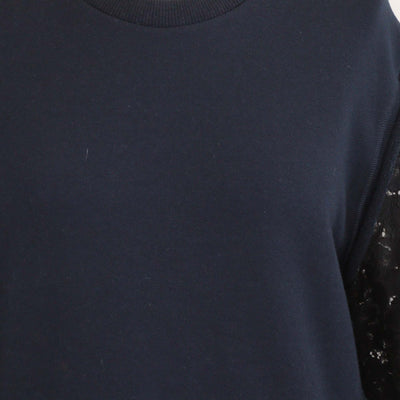 3.1 Phillip Lim Navy Blue/Black Cotton Floral Lace Sleeves Sweatshirt