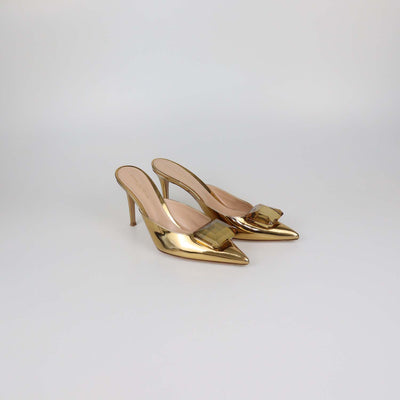Gianvito Rossi Gold Leather Crystal Jaipur Mules