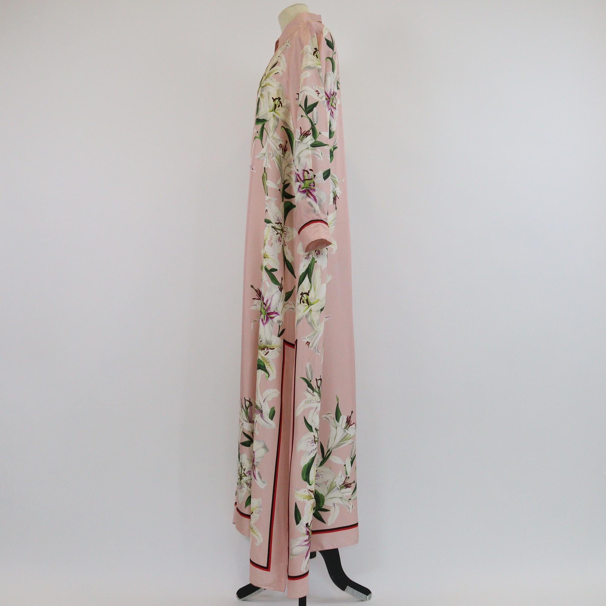 Dolce & Gabbana Pink Lily Printed Long Sleeve Tunic Maxi Dress Womens Dolce & Gabbana 