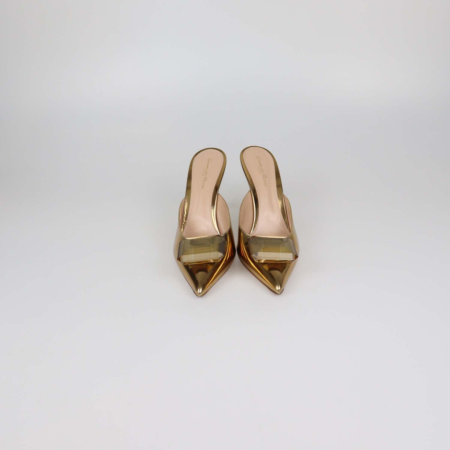 Gianvito Rossi Gold Leather Crystal Jaipur Mules